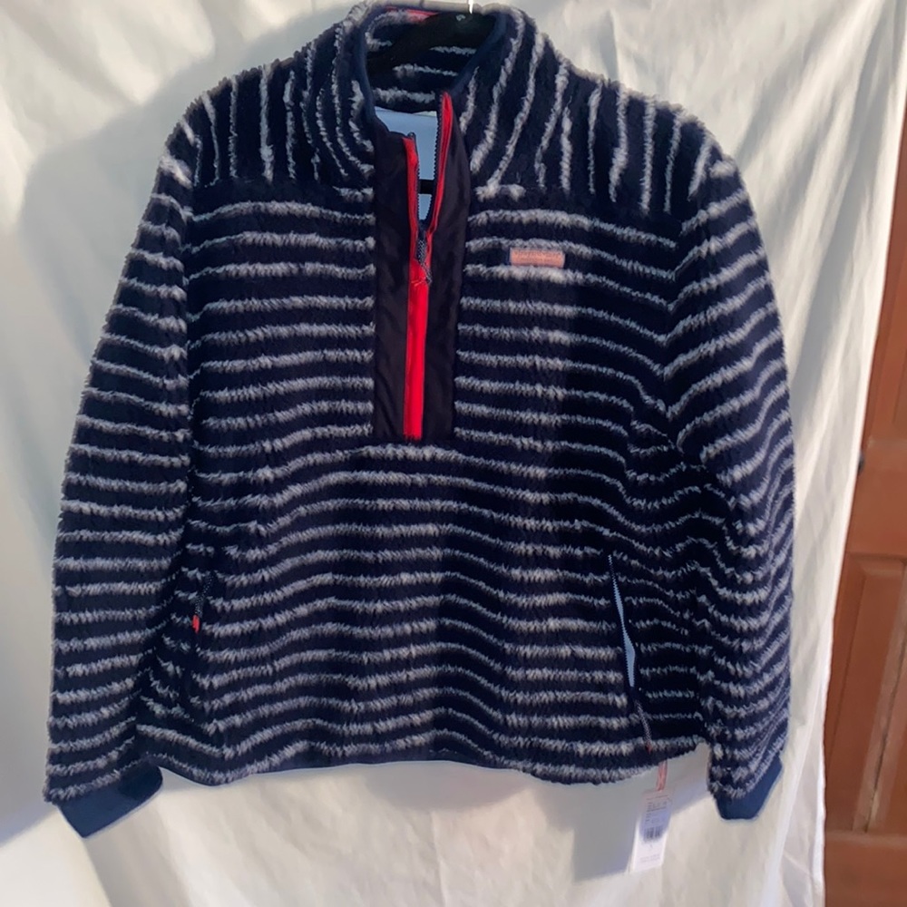 Vineyard Vines Break Stripe Lined Sherpa Half Zip Pullover NWT